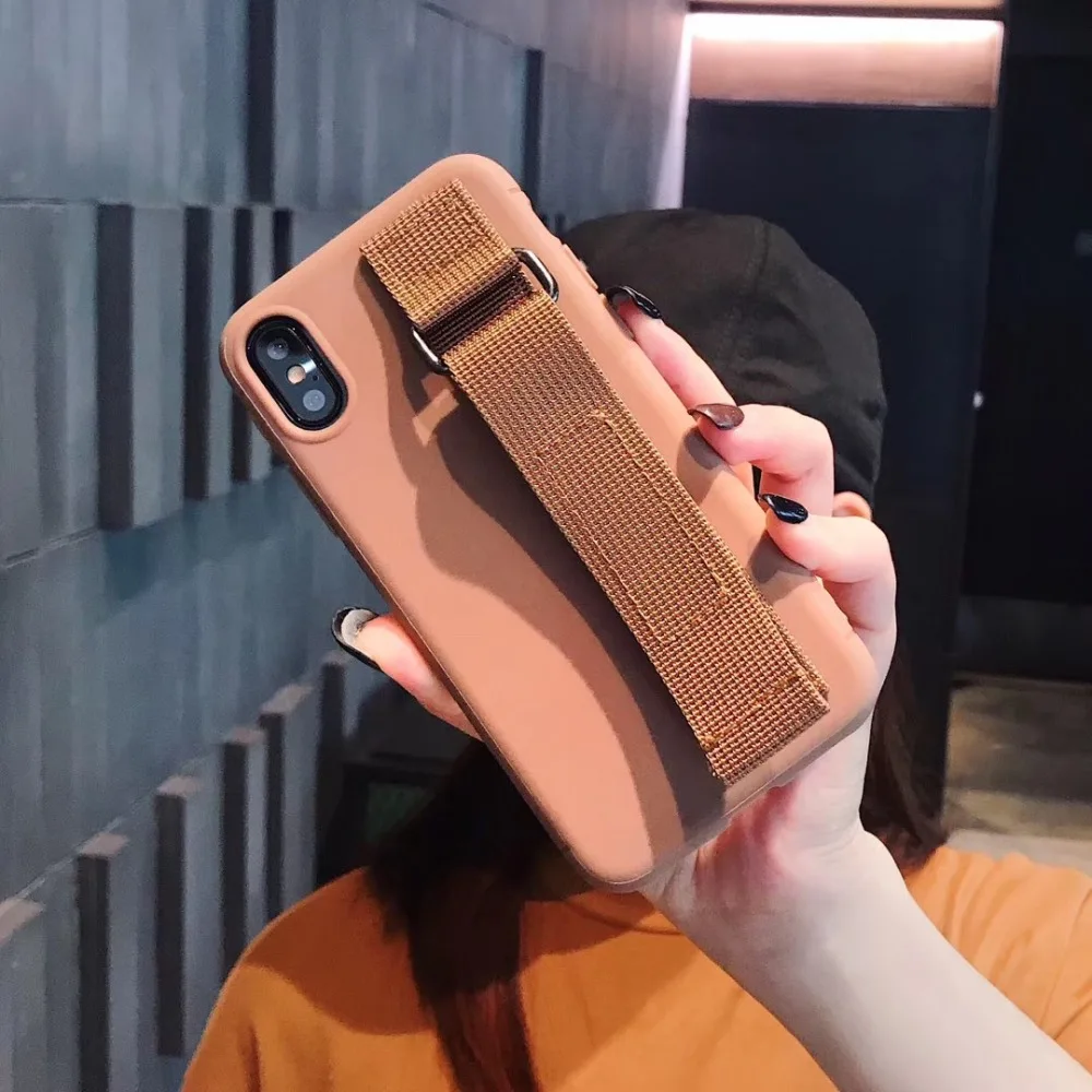 Case For iPhone Xr X Xs Max Cover Korean Candy Color Wristband Girly Soft Silicone Stand Bag 7 8 6S Plus |