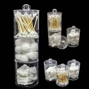 Прозрачная акриловая комбинация, 3 в 1, органайзер для хранения, хлопковая коробка для очищения, косметический пластиковый контейнер для макияжа