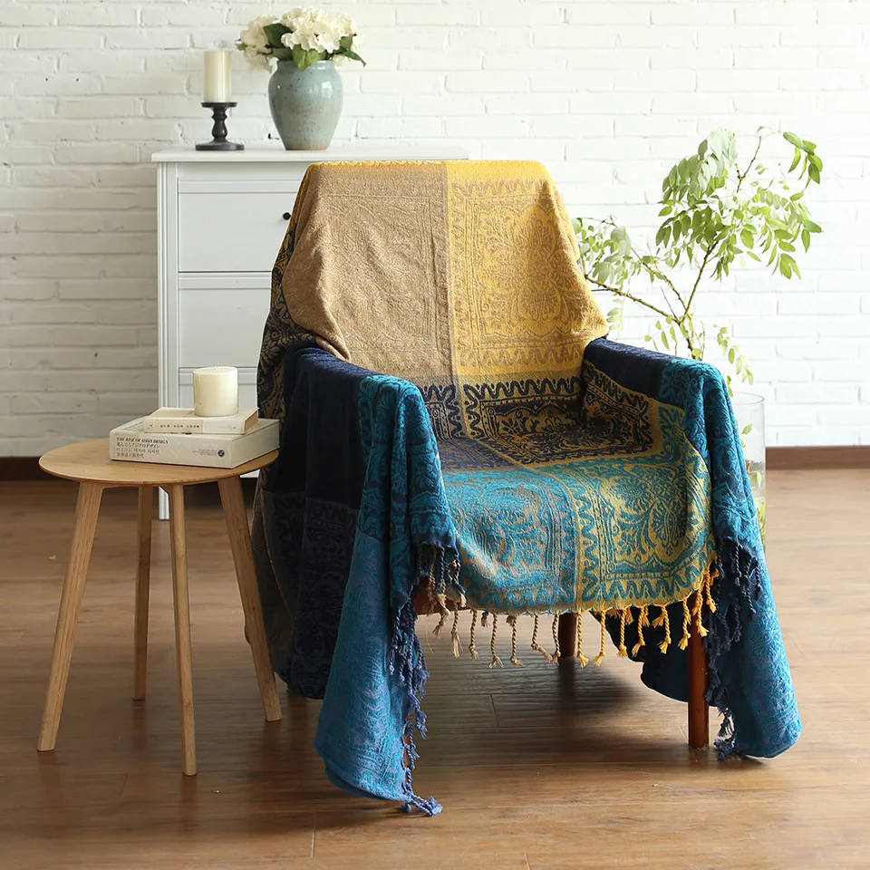 

Battilo Colorful Decorative Woven Tapestry Throw Blanket with Fringes Knitted Chenille Blanket for Couch Sofa Cover Towel