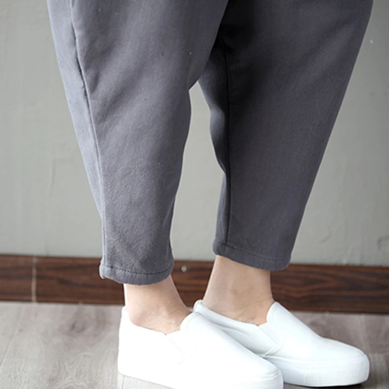 

Women Cotton Linen Harem Pants Loose Casual Retro Elastic Waist Solid Color Ankle-Length Trousers Vintage 904-A298