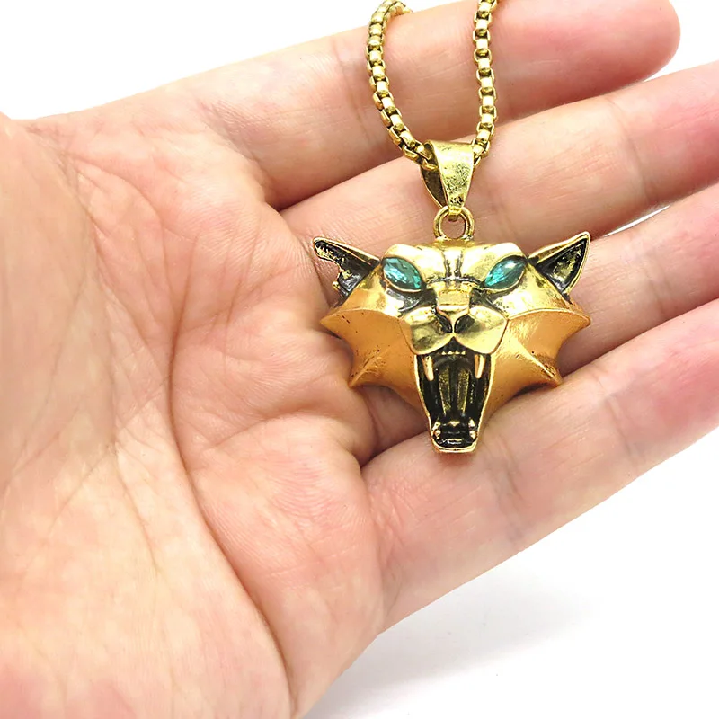 Cat Medallion Necklace with Wild Monster Hunter Theme | Wizard School Cosplay Pendant with Green Rhinestone and Gold Color | Perfect for Fans of Cat Game | NK0247 image 6
