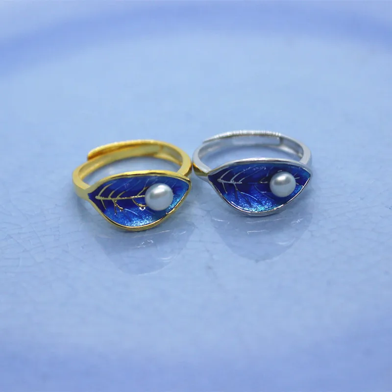 Народный заказной сжигание синий Cloisonne пресноводный жемчуг лист Регулируемые
