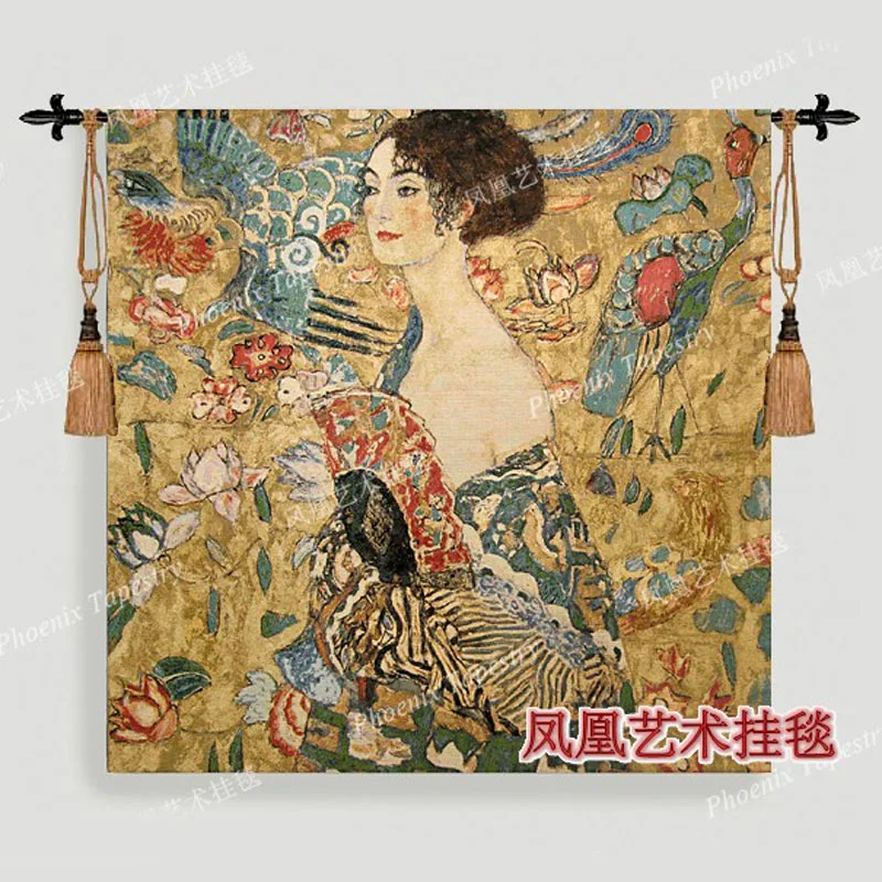 

Всемирно известные картины Klimt, платье веера, женское украшение для картины, настенный большой гобелен 138x138 см, домашний текстиль H136