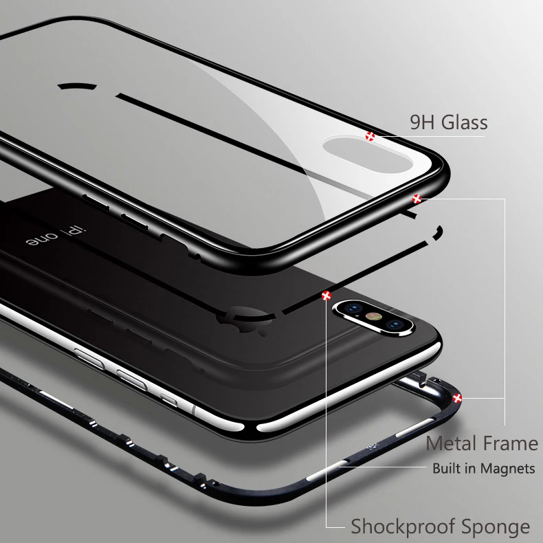 3D Series Metal Bumper Magnet Adsorption Case For iPhone X XR XS Max Tempered Phone Cover 7 8 Plus 6 6s |