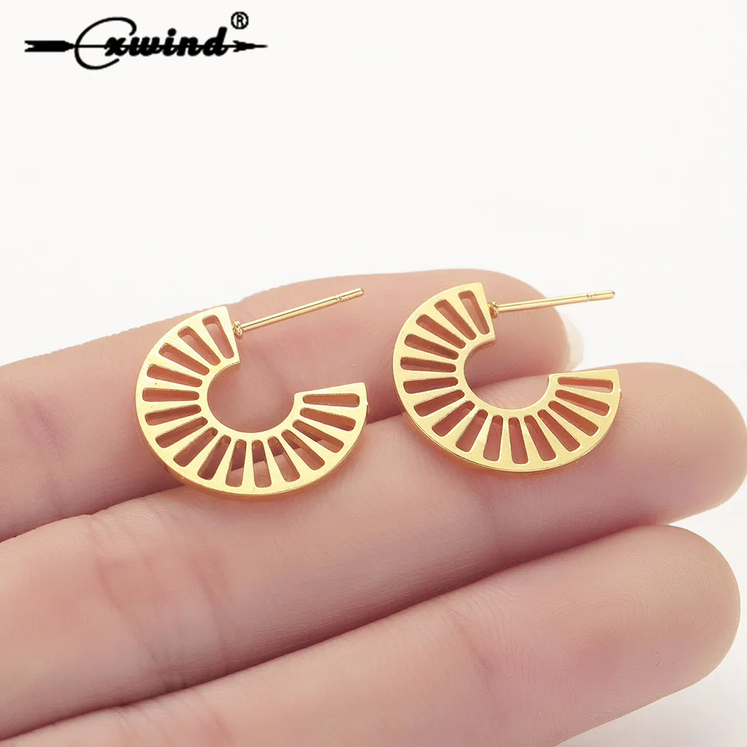 

Cxwind 2019 New Geometric Hollow Stud Earrings Fashion Stainless Steel Earrings Special Design Semicircle Stud Women Brincos