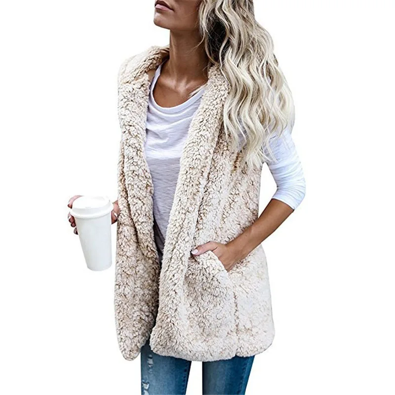 Women Fleece Cardigan Sweater Fluffy Hooded Plus Size 3XL Sherpa Vest Female Autumn Winter Streetwear |