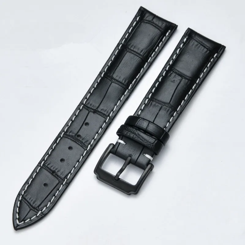black-Black white Ремешок для часов из мягкой телячьей кожи 13 15 17 19 21 23 мм браслет из нержавеющей стали с пряжкой - Цвет ремешка: black-Black white