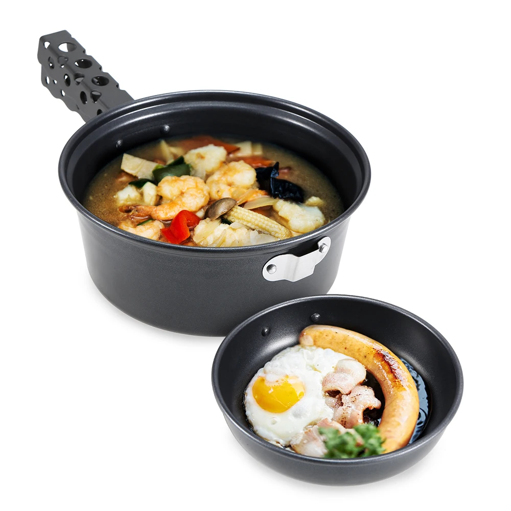 Outdoor Camping Pot Set Non-stick Cookware 2-3 Person Cook Nonstick Pans Gripper for Backpacking Hiking Picnic | Спорт и развлечения