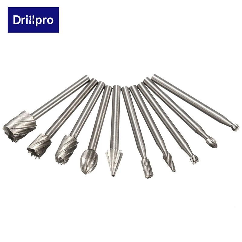 Drillpro 10 шт., 3,175 мм, HSS Фрезерные фрезы, сверла, фрезы для Dremel и роторной гравировки, аксессуары для станков