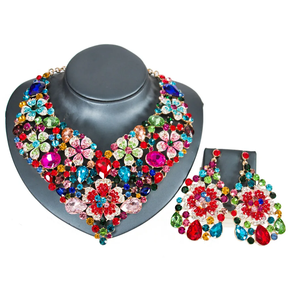 LAN дворца 2019 модное ожерелье ювелирный набор стеклянный камень свадебный цветок