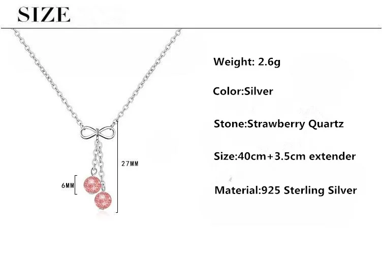 Женское ожерелье из серебра 100% пробы с кулоном в виде клубники и кварца|Ожерелья|