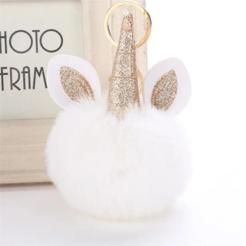 Единорог помпон брелок для женщин милый шарик из искусственного кроличьего меха