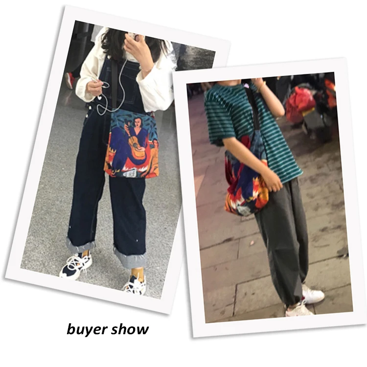 Matisse, мультяшный принт, Ulzzang, Повседневный, забавный, мультяшный, через плечо, женская, большая емкость, искусство, Винтаж, Harajuku, холст, сумки на плечо