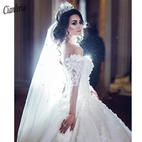 sexy luxury long sleeves wedding dresses off shoulder ullusion pearls lace appliques wedding gowns cathedral train bridal dress