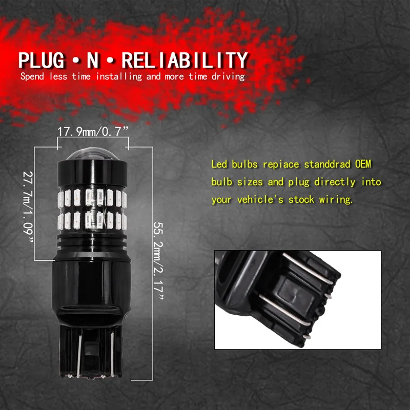 2x T20 7443 580 двойной контакт Чрезвычайно яркий 48 SMD 4014 чипы W21/5 Вт светодиодный