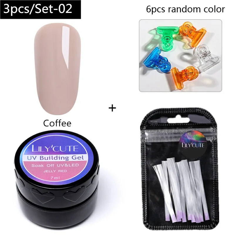 3pcs Set02 LilyCute набор гелей для быстрого наращивания для дизайна ногтей Французский прозрачный розовый белый телесный цвет полигелевые наконечники для ногтей УФ-гель-щетка для ногтей - Цвет: 3pcs Set02