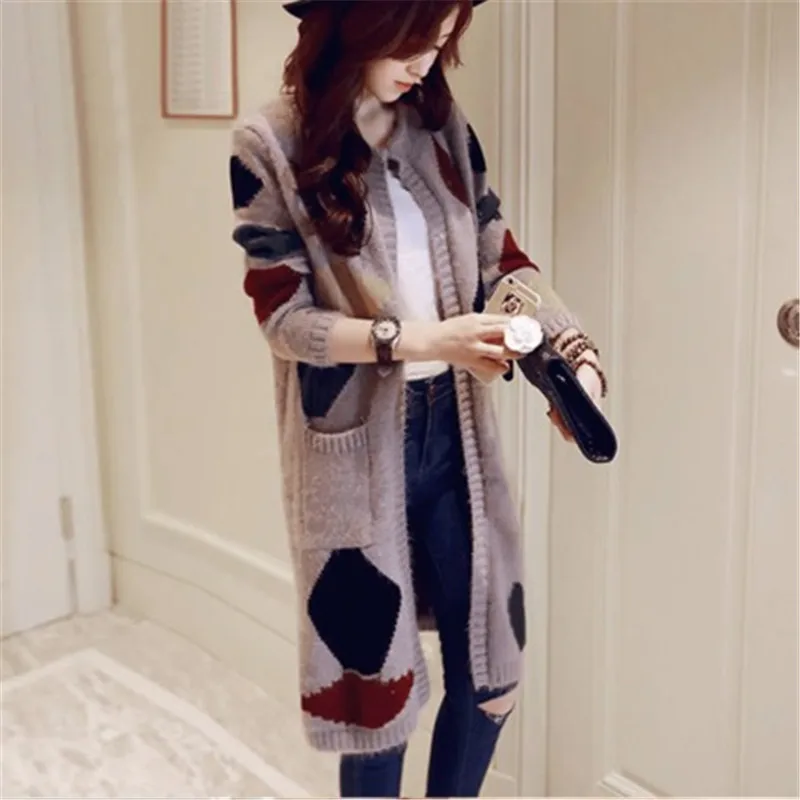 Женский длинный вязаный кардиган повседневный свободный мохеровый свитер