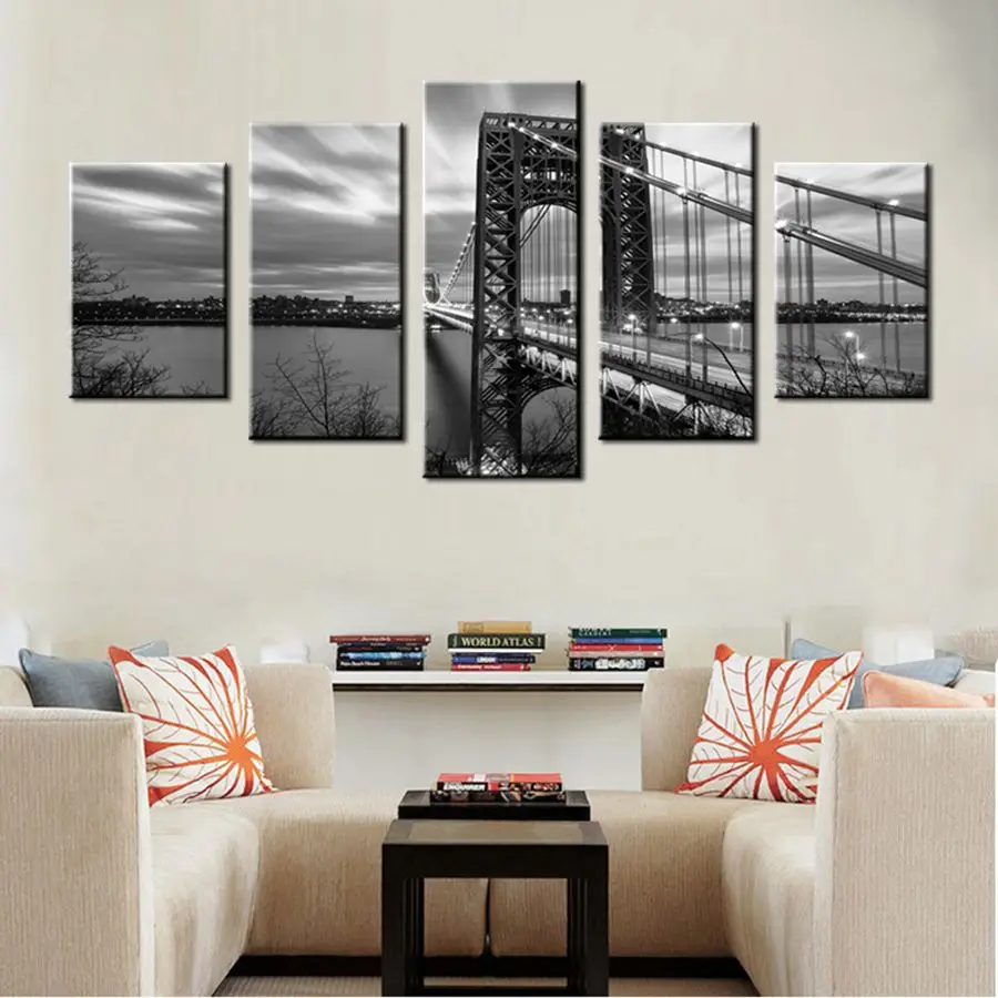 Прямая поставка черно белая картина Джордж Вашингтон мост Настенная на холсте