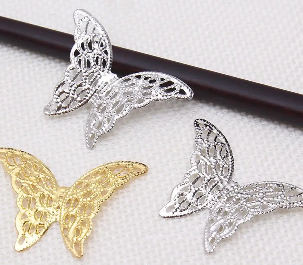 

100pcs 27*37mm Metal Hollow Butterfly Film Beads For Sewing Craft Diy Bride Hair Headwear Bag Clothes Decoration