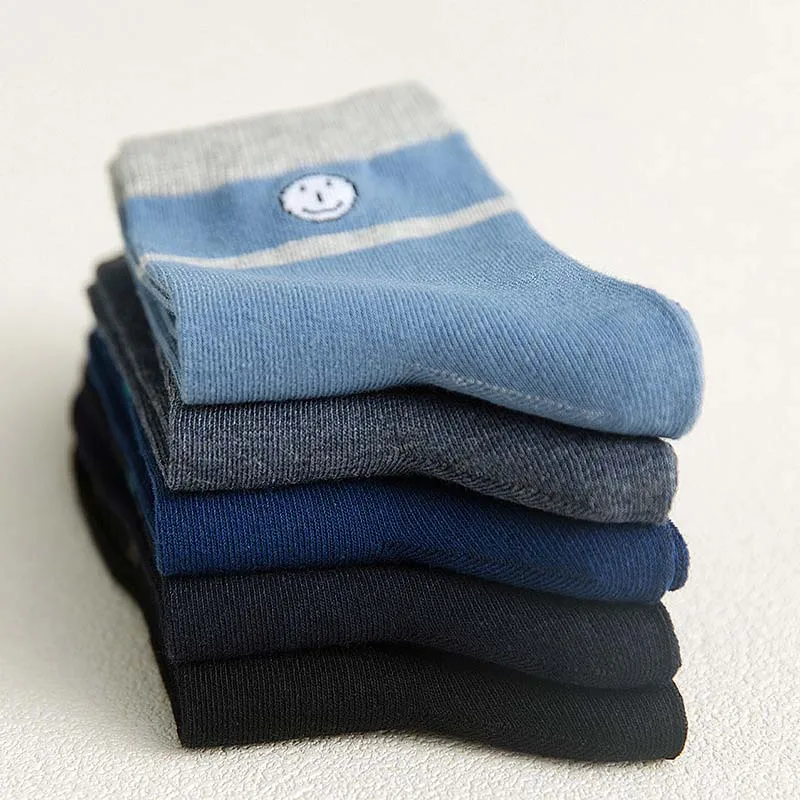 Для мужчин в Полоску Хлопок до середины колена Носки с рисунком виде улыбающихся