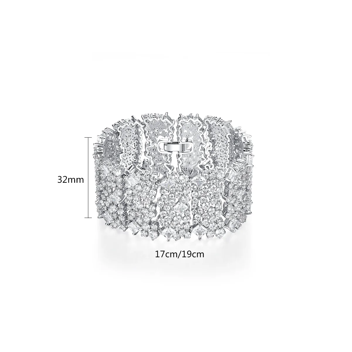 

2019 New Copper AAA Cubic Zirconia Statement Bracelet Bangles For Party Women's Wide Silver Bangle Bracelets For Wedding