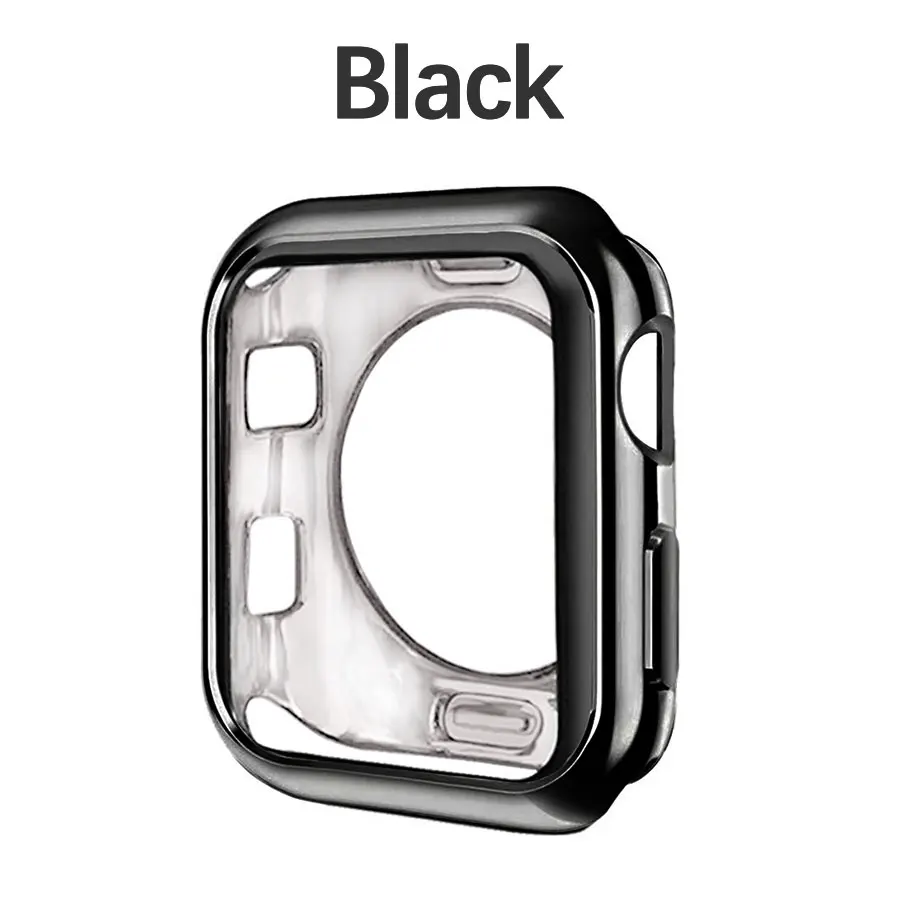 Black Цветной ТПУ чехол для часов 38 мм 42 мм для Apple Watch силиконовый бампер чехол Полный защитный для 40 мм 44 мм iWatch серии 4 3 2 1 - Цвет: Black