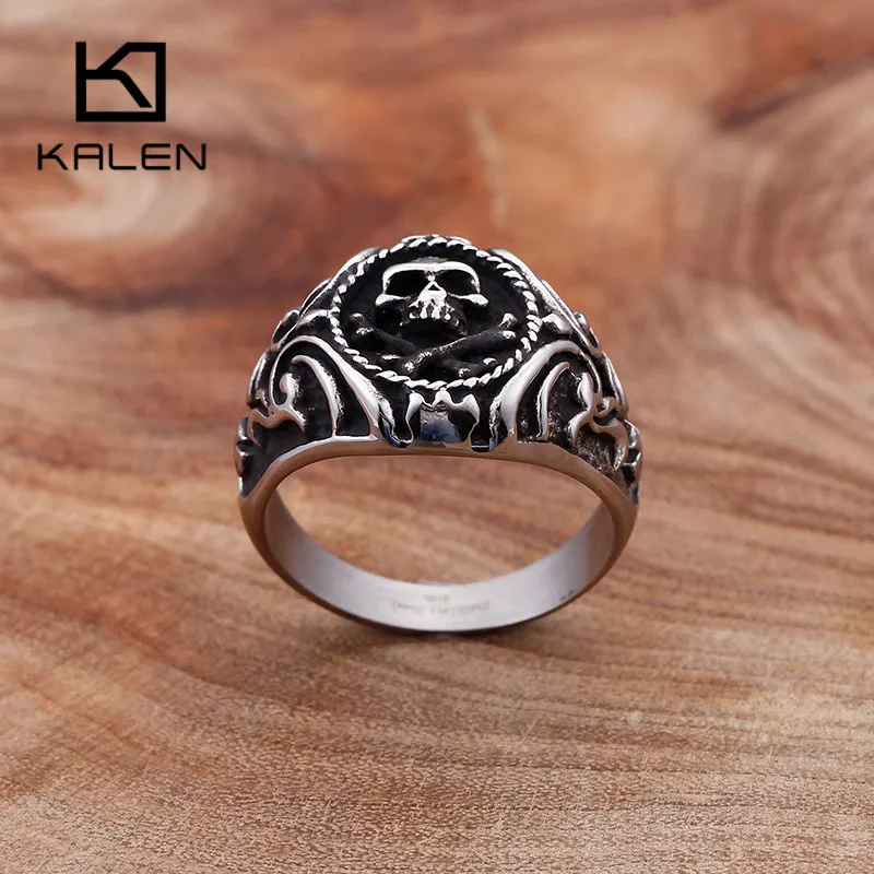 KALEN, панк, Череп, кольца для мужчин, размер 8-12, нержавеющая сталь, Викинг, Череп, кольца на палец, мужские, дешевые, готические, байкерские, ювелирные изделия