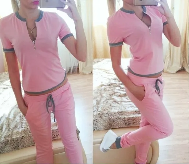 Pink Pullovers Sweatshirt Jogging Suits 
