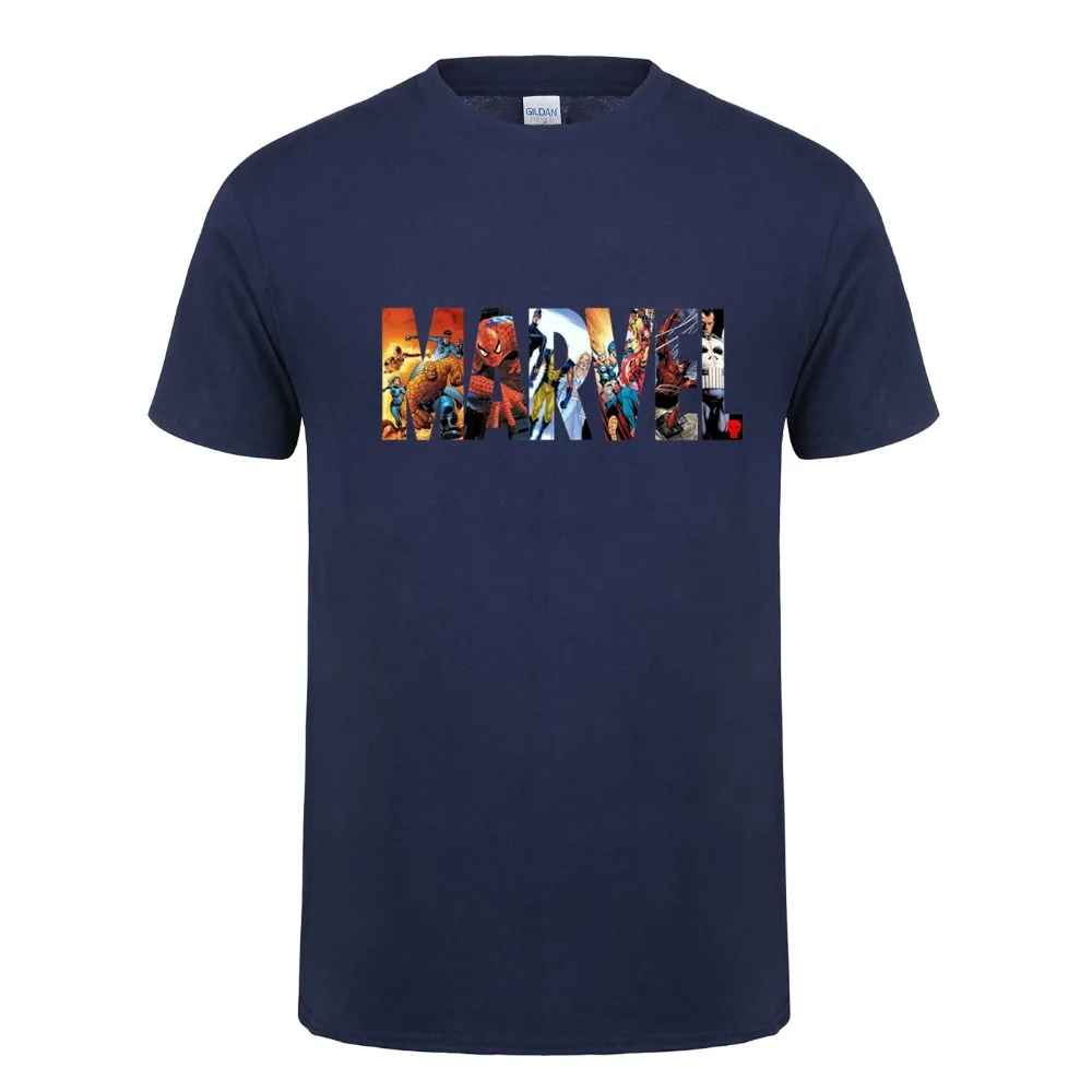 Новая модная футболка Marvel с коротким рукавом, мужской принт супергероев, футболка с круглым вырезом, комическая футболка с надпись Marvel, топы, Мужская одежда, футболка