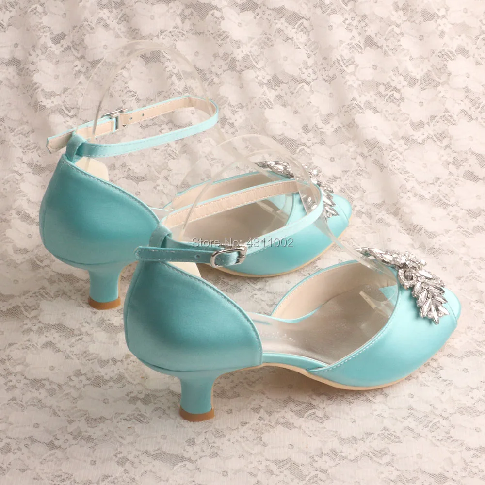 Mint Green Summer Shoes Woman Low Heel for Wedding Peep Toe Pumps with Brooches | Обувь