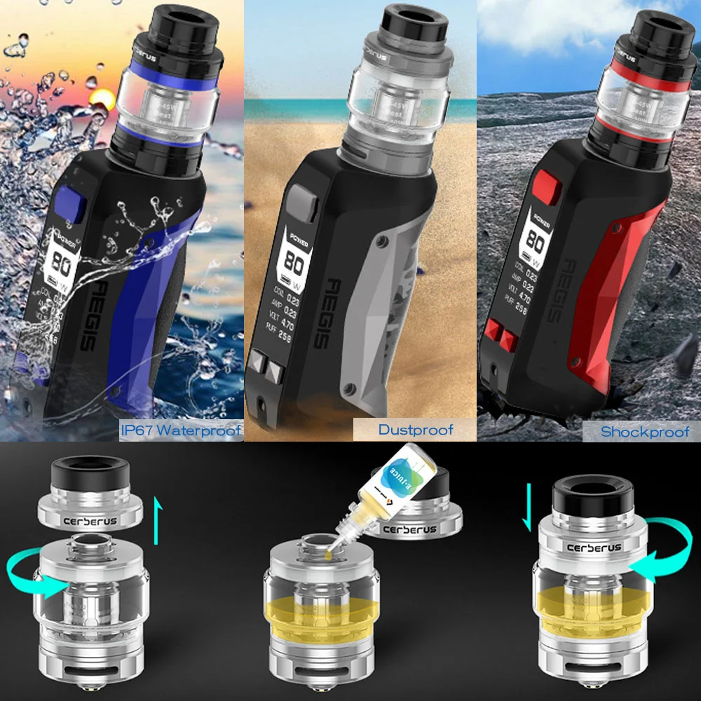 Geekvape Aegis мини Комплект 80 Вт Vape мод 5 мл Cerberus Танк испаритель Встроенный 2200 мАч