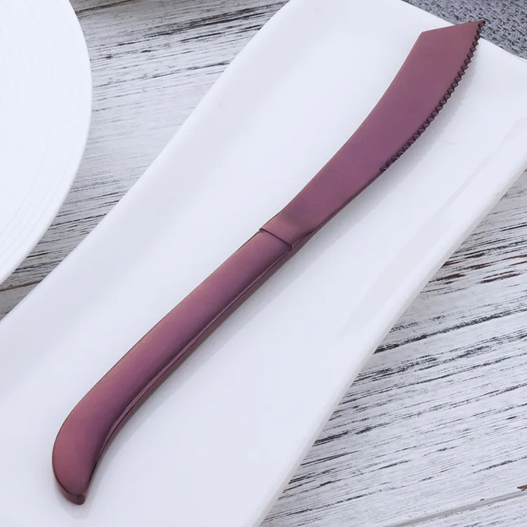 6pcs Dark purple Радужный нож для стейка из нержавеющей стали, набор острых столовых ножей, столовые приборы для ресторана, столовый нож, Черные ножи для стейка, набор посуды - Цвет: 6pcs Dark purple