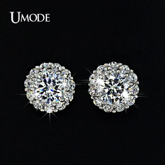 

UMODE Hot Sell 6mm 0.75ct Cubic Zirconia Stone Surrounded Flower Post Stud Earring Fashion Jewelry For Women Wholesale UE0017