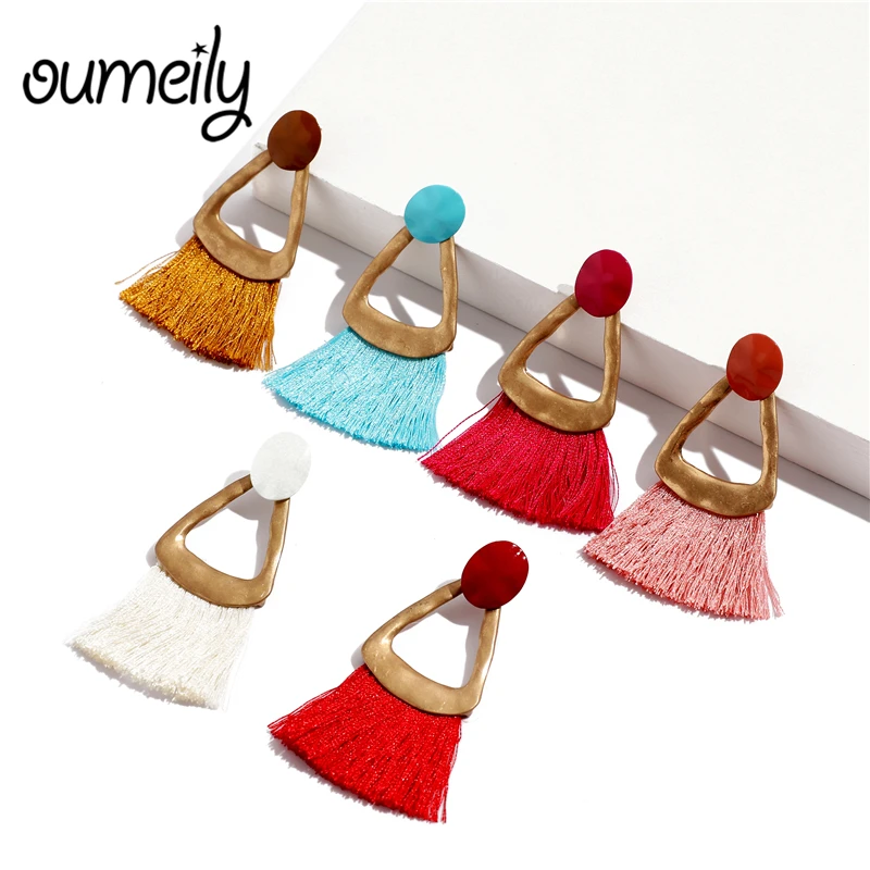 Женские серьги с бахромой OUMEILY длинные богемные свадебные золотистого цвета