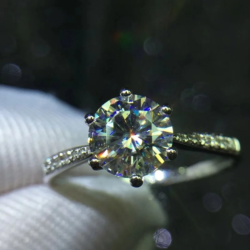 1 карат ct свадебное кольцо с бриллиантом Муассанит подлинное 18K 750 Белое золото D