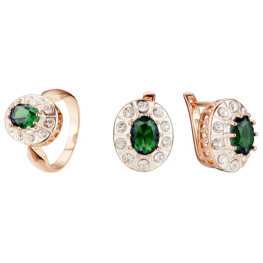 Green ring size 10 Женские Ювелирные наборы, новая мода, розовое золото, цвет, женский ювелирный набор, женские свадебные ювелирные изделия, свадебные серьги+ кольцо, ювелирные наборы - Окраска металла: Green ring size 10