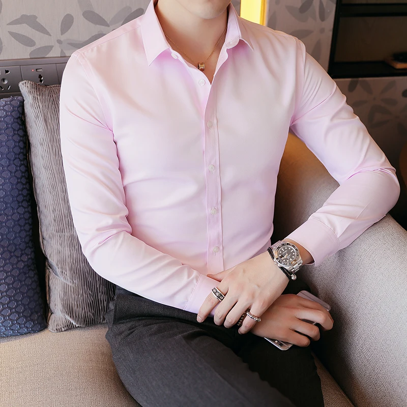 New Smart Casual Shirts Men Wedding Business Party Formal Business Men Dress Shirts Male Solid White Shirt Mans Plus Size