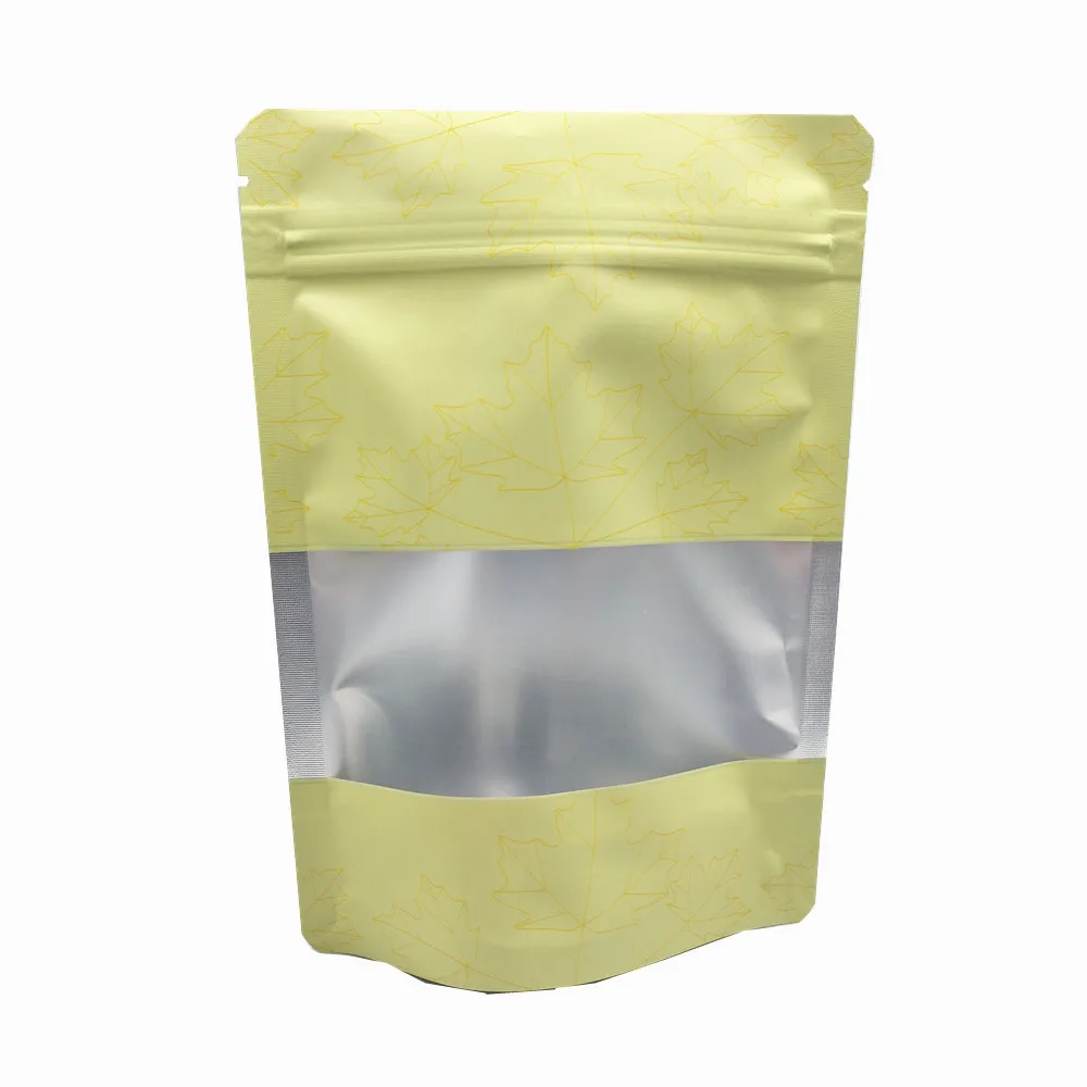 500Pcs/lot Colorful Maple Leaf Drawing Stand Up Window Aluminum Foil Ziplock Packing Bag Mylar Plastic Dry Flower Zipper Pouches | Дом и сад