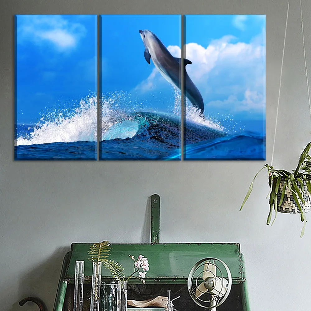 Top-Rated Canvas Printed Poster Wall Art Decor Framework 4 Pieces Ocean Animal Dolphin Painting Home Decorative Modular Artwork | Дом и сад