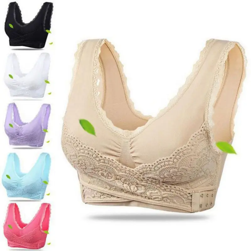 

Lace Lingerie Women Girls Sexy Bra Comfortable Solid Color Cross Side Buckle Without Rims Gathered Sports Underwear Sleep Bra