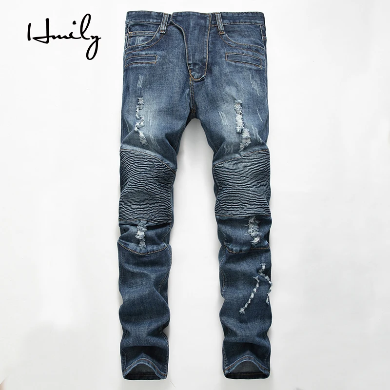 HMILY/мужские джинсы в стиле хип хоп мужские повседневные с потертостями зауженные