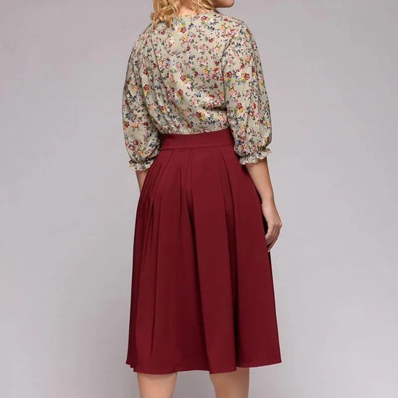 

Large size dress Spring 2019 Vintage floral Stitching Dress Elegant party evening Plus Size Female Dresses