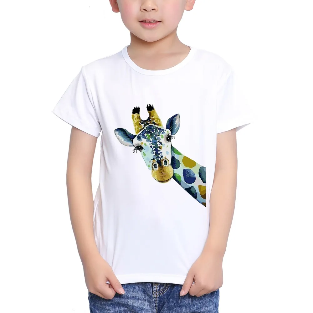 Футболка из обработанной вискозы для мальчиков и девочек с принтом жирафа