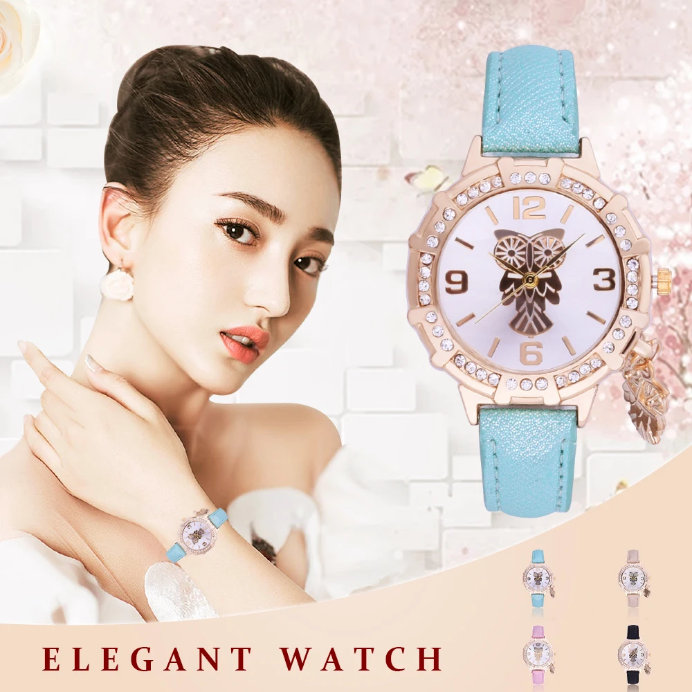 Высококачественные модные женские часы с кожаным ремешком, повседневные кварцевые наручные часы с подвеской в виде совы, женские роскошные...