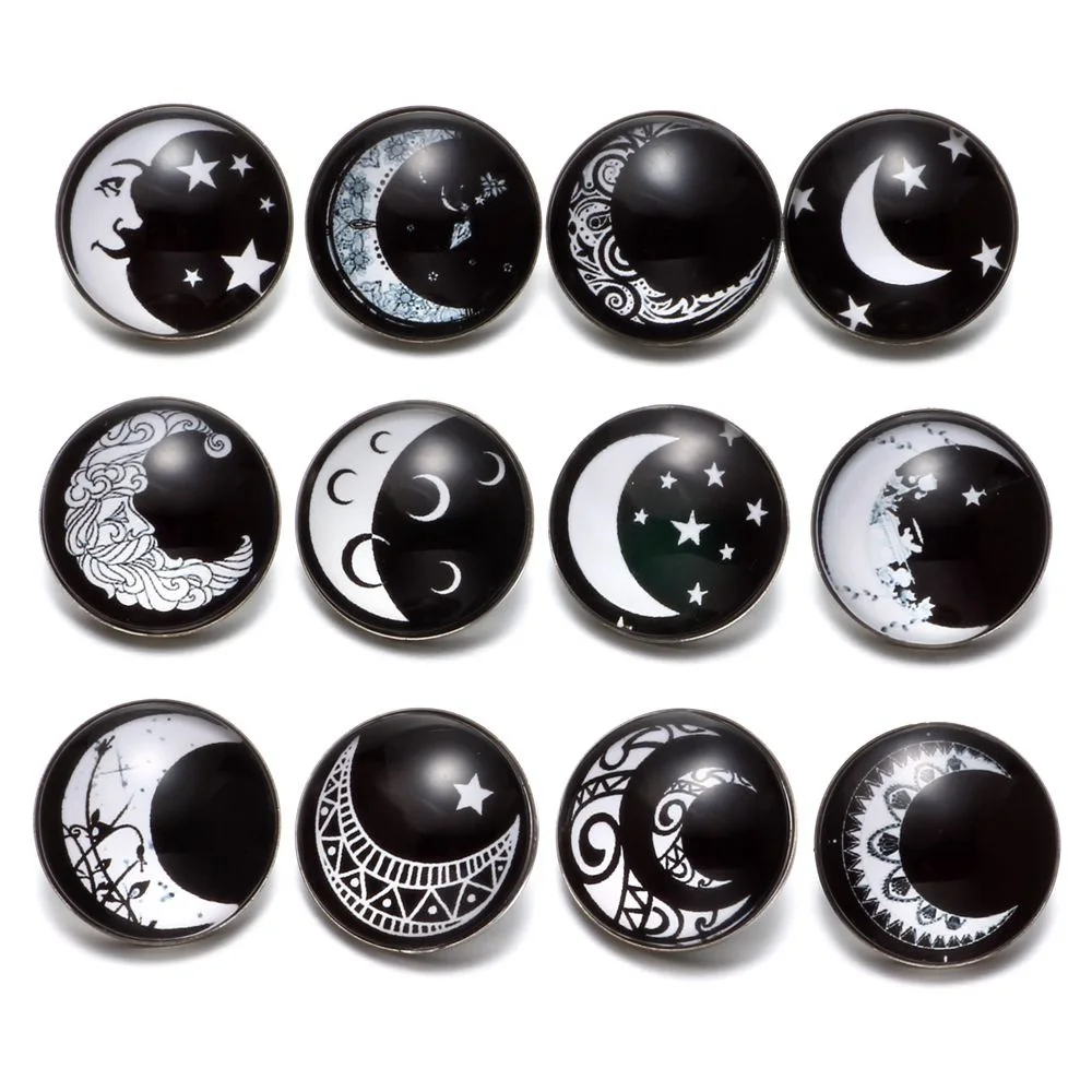 12 шт./лот черный и белый тема Луна Фея шаблон 18 мм кнопки Талисманы для щелкает