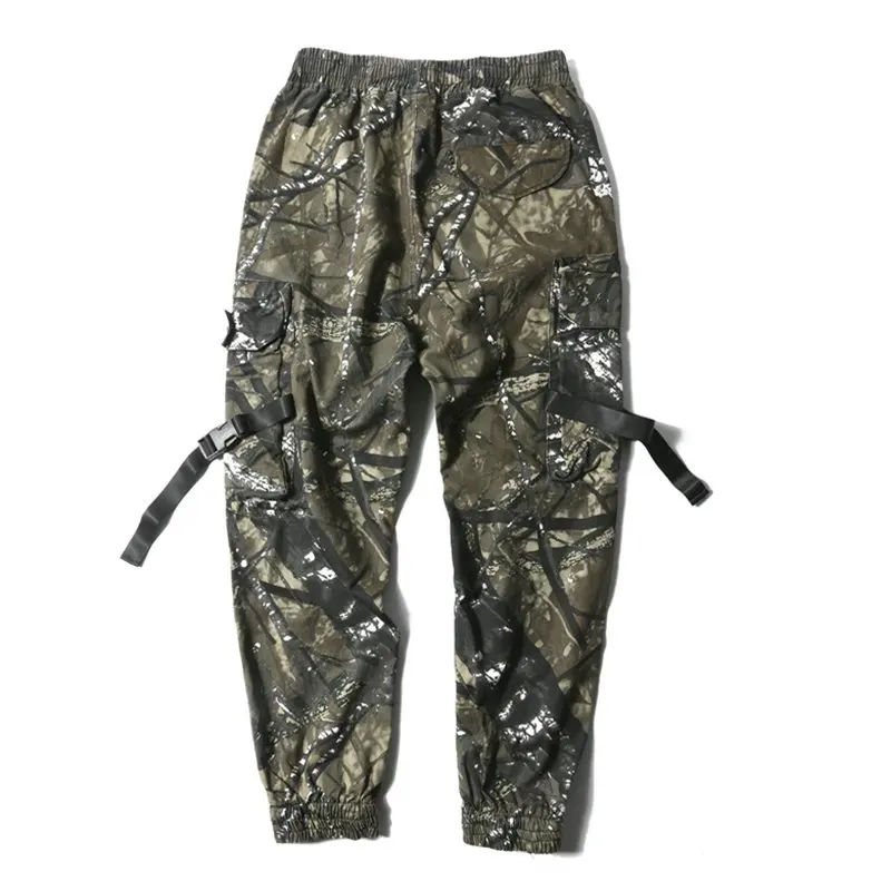 Army Camouflage Уличная одежда с лентами повседневные брюки мужские черные тонкие мужские s брюки для бега с боковыми карманами хлопковые камуфляжные мужские брюки - Цвет: Army Camouflage