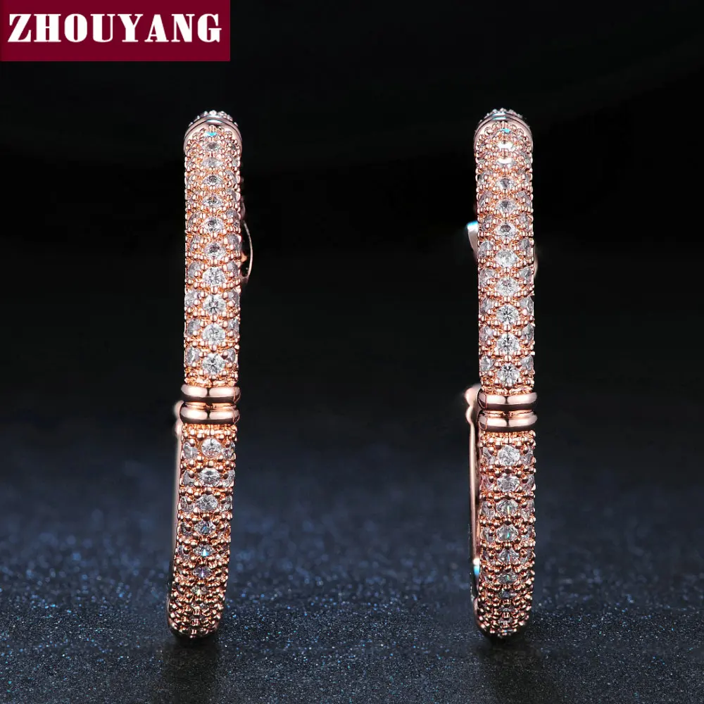 Серьги кольца ZHOUYANG ZYE617 с мозаикой из кристаллов ювелирные изделия цвета розового