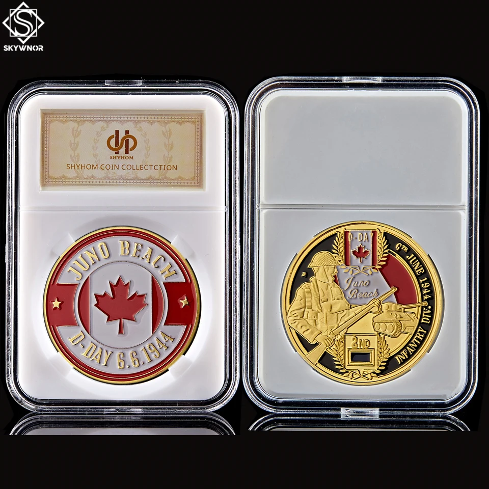 

1944,6 дюйма, Вторая мировая война, Франция, Нормандия, посадка, Джуно-пляж, Канадское пехотное подразделение, солдат, золотой вызов, монета