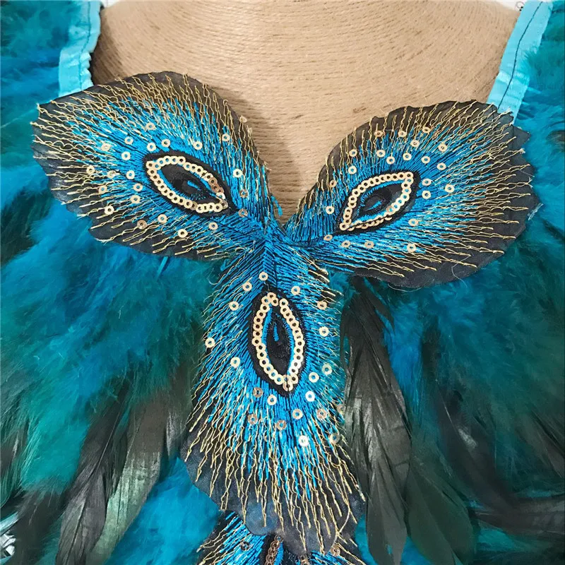 Модные 100% настоящие комбинезоны с перьями павлина Блестящие Блестки вышивка