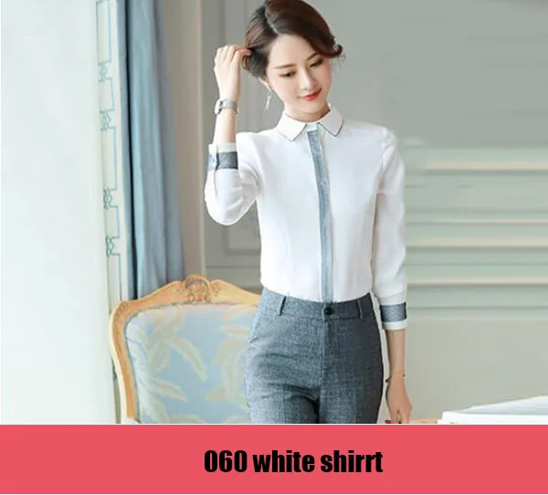 060white shirt Женские деловые костюмы, рабочая одежда для офисных леди, дизайнерские женские офисные костюмы, блейзеры, feminino, Униформа, элегантные деловые брючные костюмы - Цвет: 060white shirt
